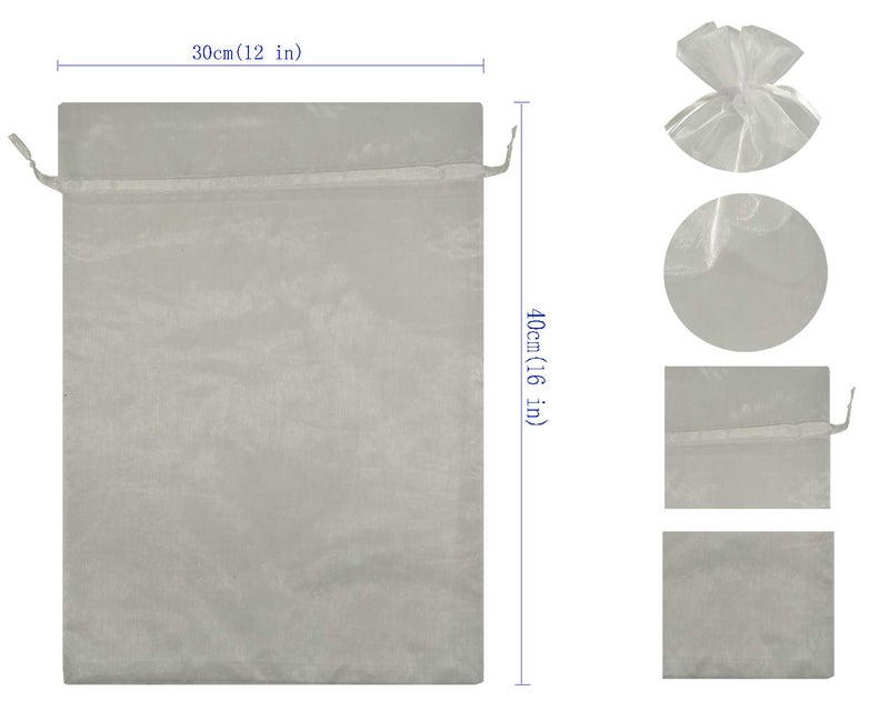 Ankirol 50pcs Sheer Organza Favor Bags 12 X 16 INCH X Large Organza Drawstring Bags (white) - Image 4